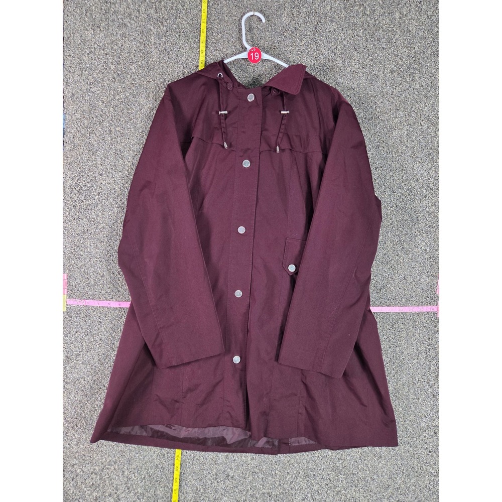 London Fog Raincoat Women XXL Burgundy Hooded Snap Front Water Resistant Jacket